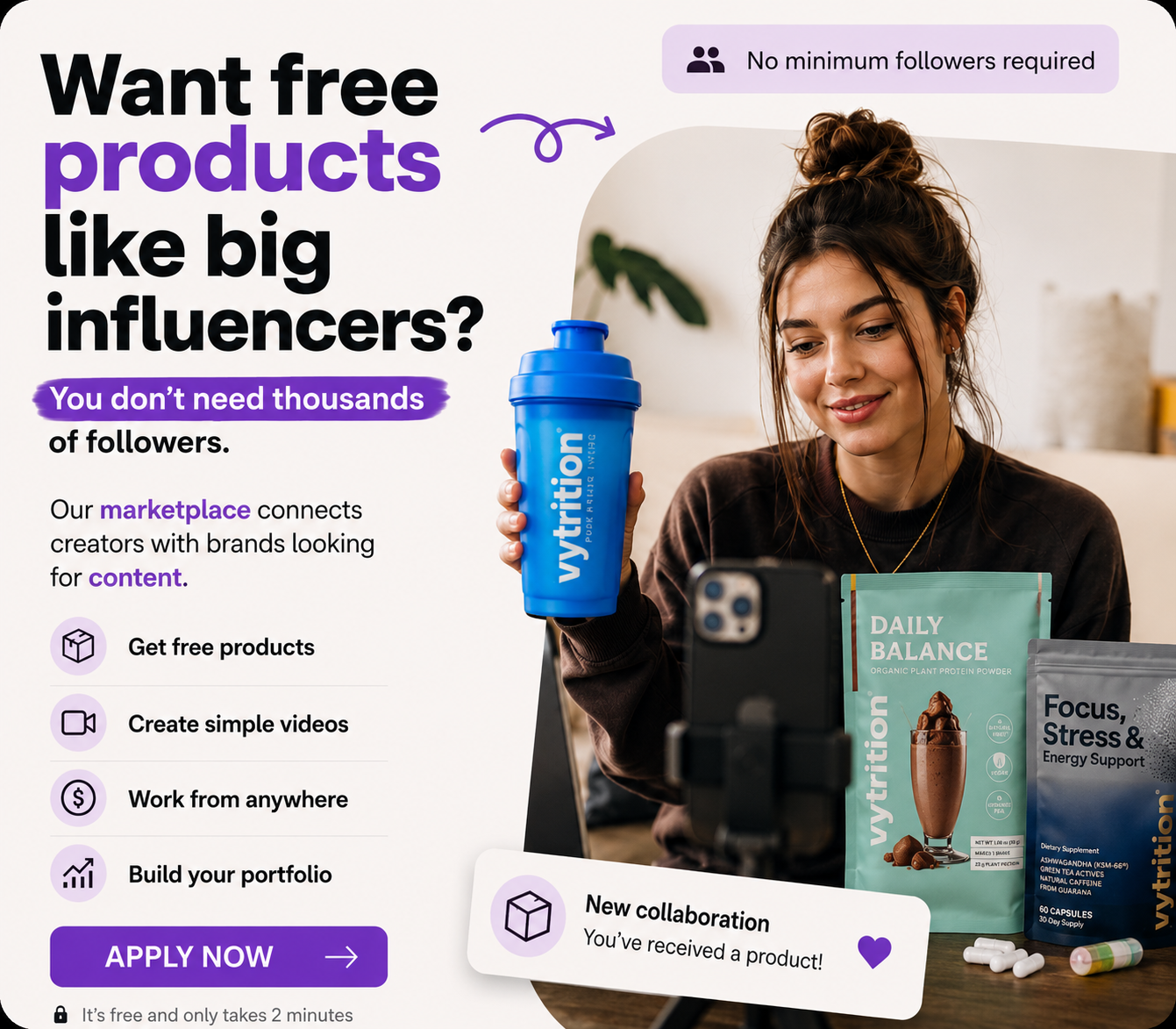Creator mit Smartphone und Vytrition Produkten
